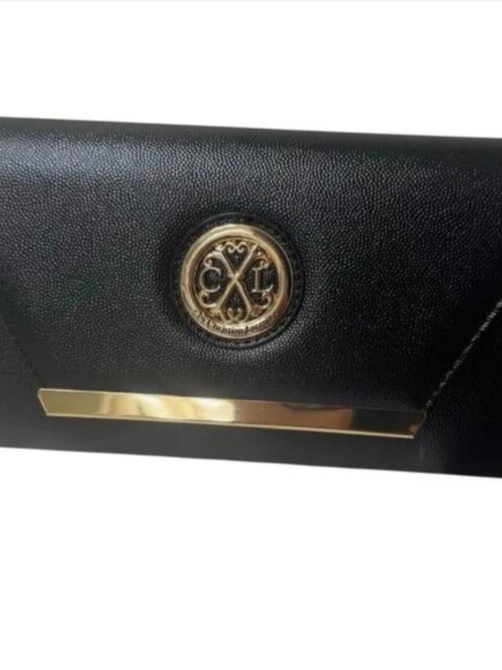 CXL Glam Caviar Black Clutch with Detachable Chain